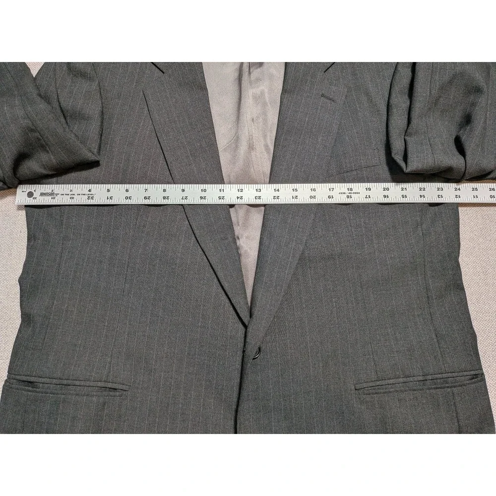 C&R Clothiers Men's 46L 2 Piece Suit Gray Pinstripe Wool Union USA Made Vintage